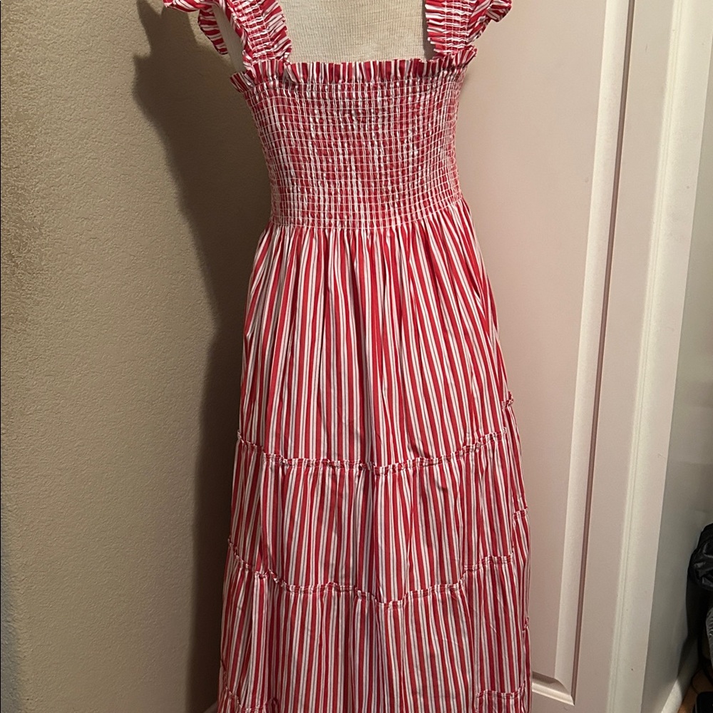 New Hill House The Ellie Nap Dress Cherry Red Stripe Maxi Smocked XL - Picture 7 of 10